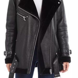 Avec les filles oversized faux shearling moto jacket sales